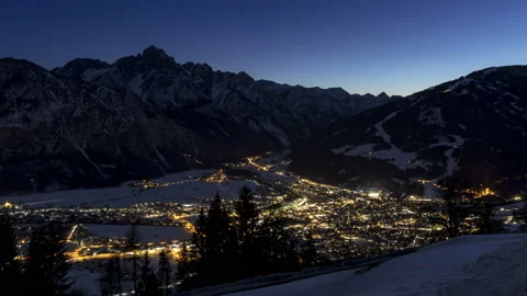 Lienz at nightfall, zoom out Stock Footage 107314313