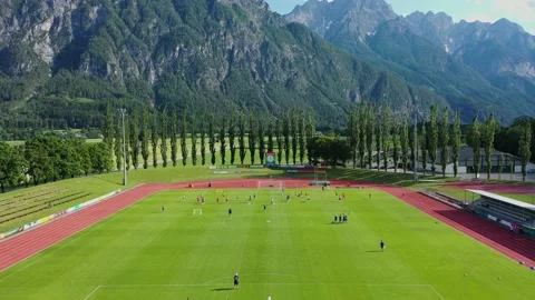 Lienz, Tirol, Austria - 19 July 2021: Drone view at the stadium Dolomitenstadion Stock-Footage 196194825