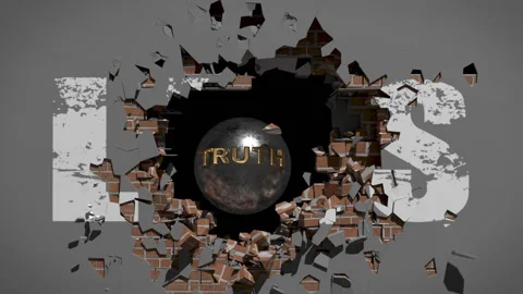 Lies text on wall smashed by truth animation Stock Footage 194672313