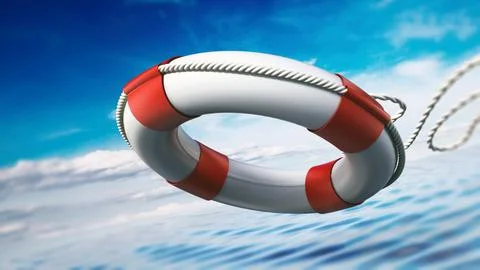 Life belt in the air. Help concept. 3D illustration Stock Illustration