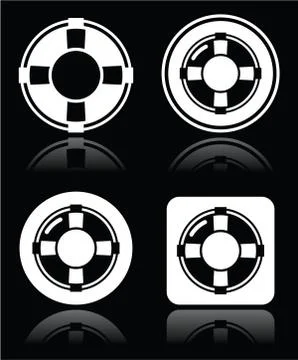 Life belt, help, S.O.S. vector white icons set on black Stock Illustration