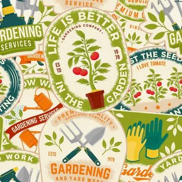 Life is better in the garden emblem, patch, sticker. Vector illustration. F.. Stock Illustration