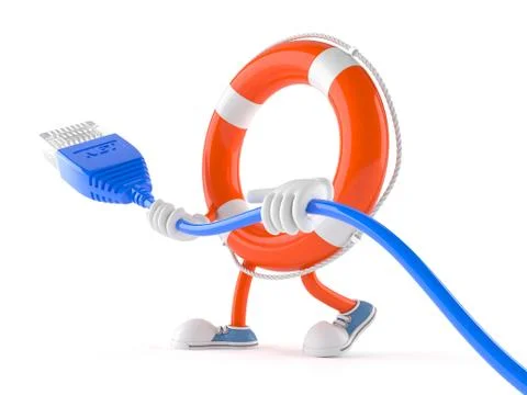 Life buoy character with network cable Illustrazione stock