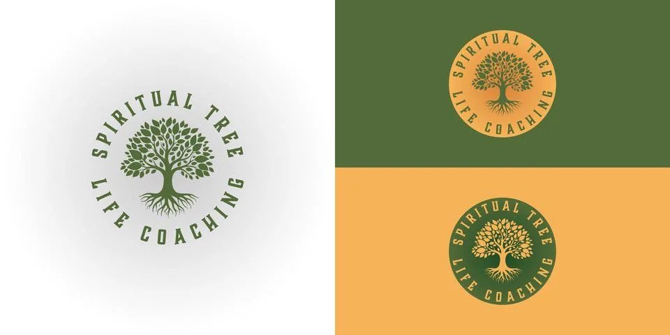 Life coach logo features a tree of life emblem Stock Illustration