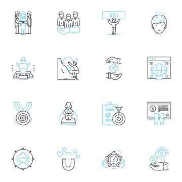 Life coaching linear icons set. Empowerment, Growth, Progress, Clarity, Self Illustrazione stock