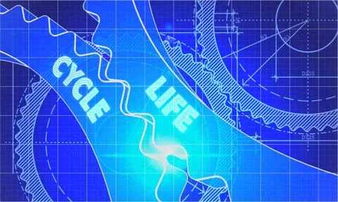 Life Cycle on Blueprint of Cogs Stock-Illustration
