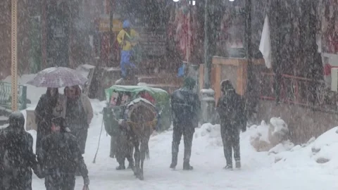 Life during snow storm in Imlil Town. Toubkal National Parc. Video stock 328999847