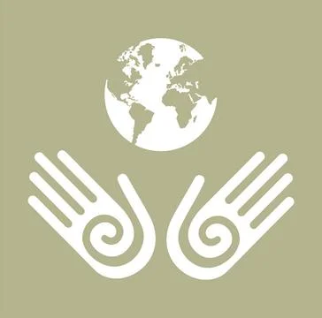 Life in the earth in our hands Two white hands with the globe behind. Vect... Stock Photos