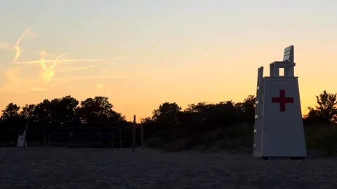 Life Guard Chair at Sunset Stock Footage 291298749