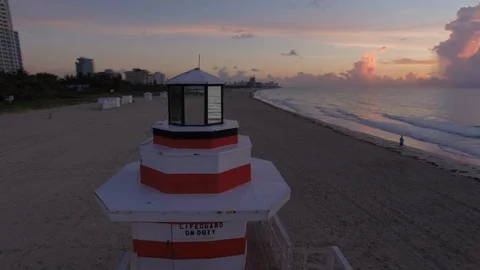 Life guard post in the sand of Miami beach at Sunrise Stock Footage 100856283