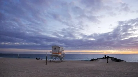 Life guard tower beach at sunset time-lapse, Australia Stock Footage 108438030