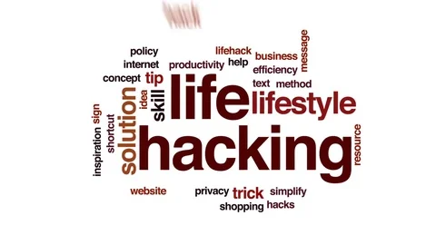 Life hacking animated word cloud, text design animation. Stock Footage 75497525