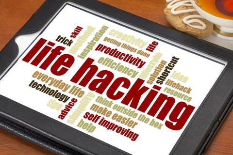  life hacking word cloud life hacking word cloud on a digital tablet with ... 写真素材