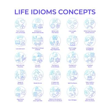 Life idioms blue gradient concept icons Stock Illustration