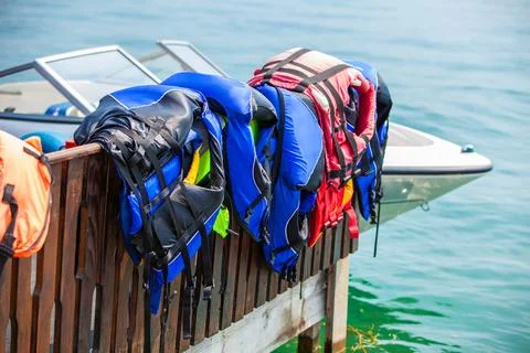 Life jackets at beach 库存照片