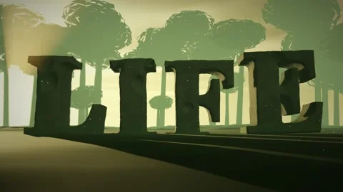 Life Moss Covered Ancient Stone Letters in a Misty Jungle Ruin with Light Shafts Stock Footage 342220893