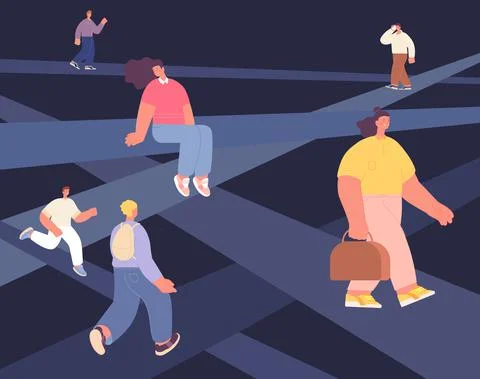 Life path. People going on their paths, single lifestyle. Different living ways Stock Illustration