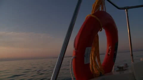 Life Preserver on boat in sunset Stock Footage 8951752