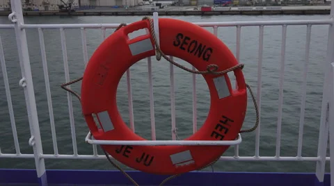 Life Preserver Ring On Ships Railing Seaport Harbor Of Shimonoseki Japan 스톡 동영상 51388487