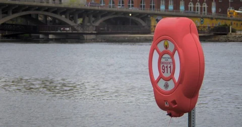 Life Preserver by a River Stock Footage 91847863
