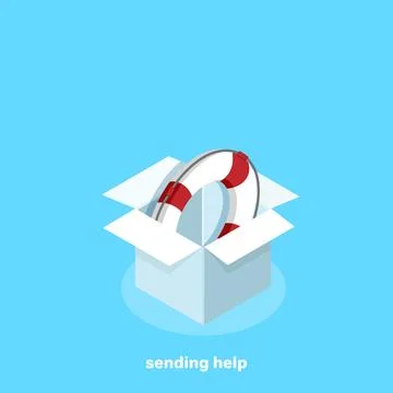 Life ring inside a white box on a blue background, isometric image Stockillustratie