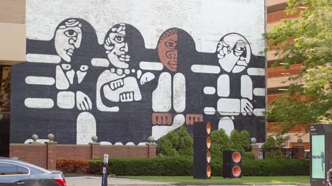 Life Is Sharing the Same Park Bench Mural Stock Footage 158057917