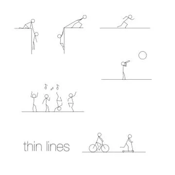 Life situations in thin lines Stock Illustration