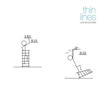 Life situations in thin lines. A man takes a book from the shelf Stock Illustration