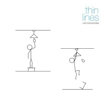 Life situations in thin lines. Man changes a light bulb Stock Illustration