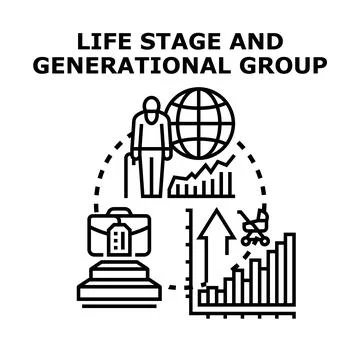 Life stage generational group development demographics concept Stock Illustration