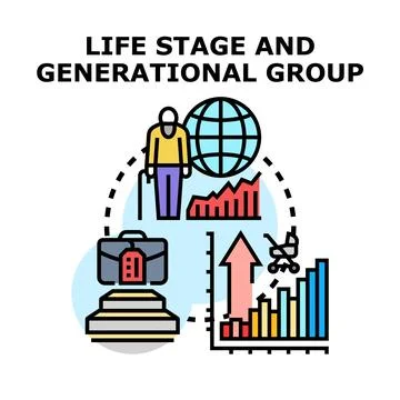 Life stage generational group development demographics concept Stock Illustration