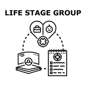 Life stage group managing personal development goals Stock Illustration