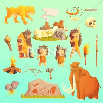 Life stone age Primitive man. Ice age Stock Illustration
