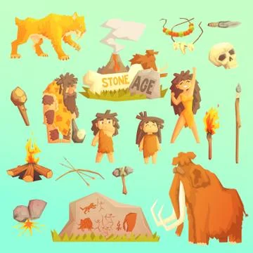 Life stone age Primitive man. Ice age Stock Illustration