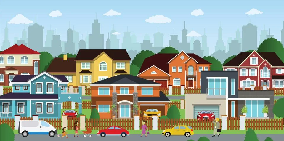Life in the suburbs Stock Illustration