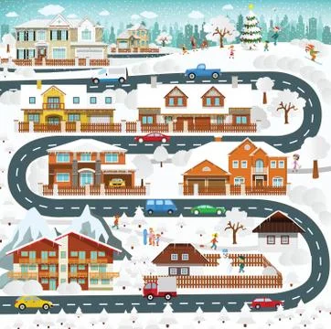 Life in the suburbs - winter Stock Illustration