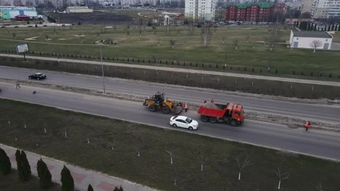 Life support services clean the roads from debris. 4k drone footage 스톡 동영상 168554397