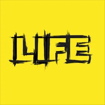 Life text grunge yellow background Stock Illustration