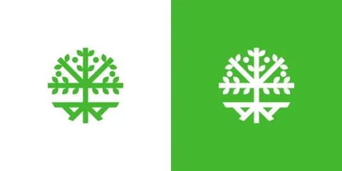 Life tree logo circle vector design - green tone on white background and white 스톡 일러스트