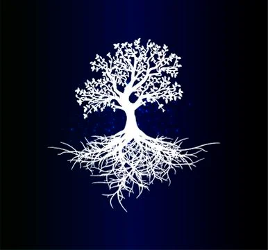 Life tree silhouette on gradient background with lights Stock Illustration