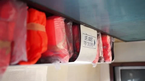 Life vest on small boat Stock Footage 159462653