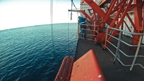 Lifeboat on deck of ship Stock Footage 95251479