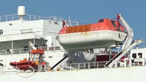 Lifeboat on a ferry passengers. Stock Footage 116689202