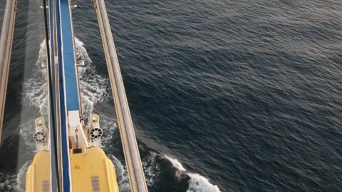 Lifeboat on giant cruise ship view down | Stock Video | Pond5