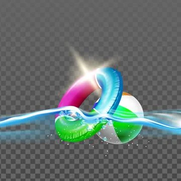 Lifebuoy And Inflatable Ball Float On Water Vector Stock Illustration