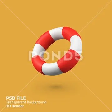 Lifebuoy beach summer isolated 3d render icon illustration PSD Template