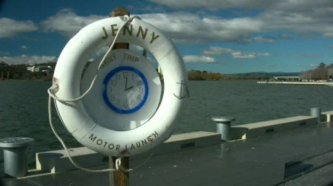 Lifebuoy clock on the pier Video stock 483786