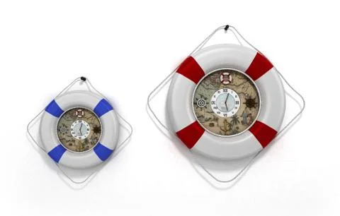 Lifebuoy decor in the form of clock 3c render on a white 스톡 일러스트