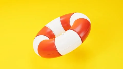 Lifebuoy floating on bright yellow background. 3d rendering Stock Footage 339435391