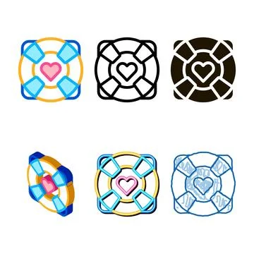 Lifebuoy with heart icon pack vector outline Stock Illustration